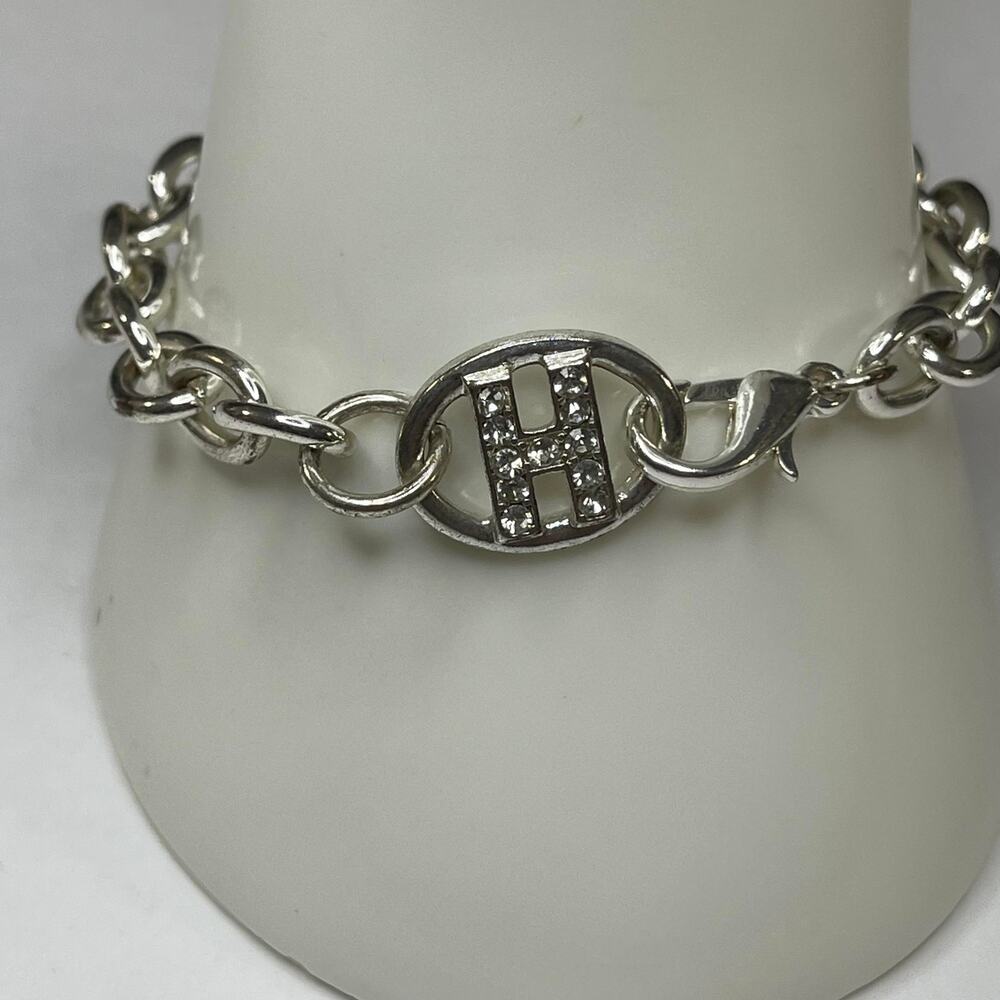 silver tone chunky link bracelet costume fashion jewelry with "H" letter H clasp